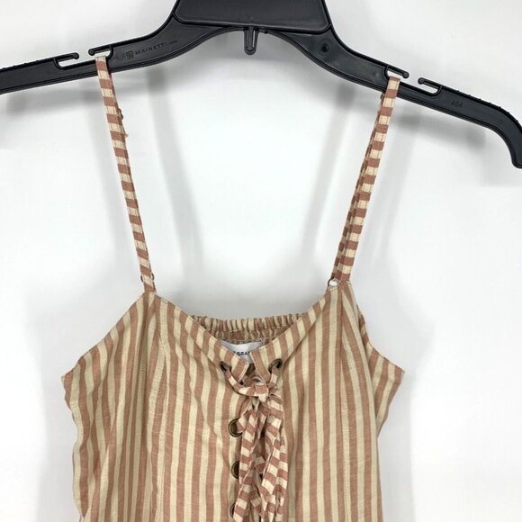Faithfull The Brand Dress Small 100% Linen Stripe Lace Up Mini - Picture 5 of 16